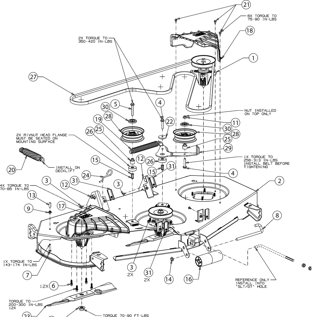 Deck Diagram and Parts List for XT2-GX54KH (14AQA6CA210)(2017) Cub Cadet Lawn Tractor